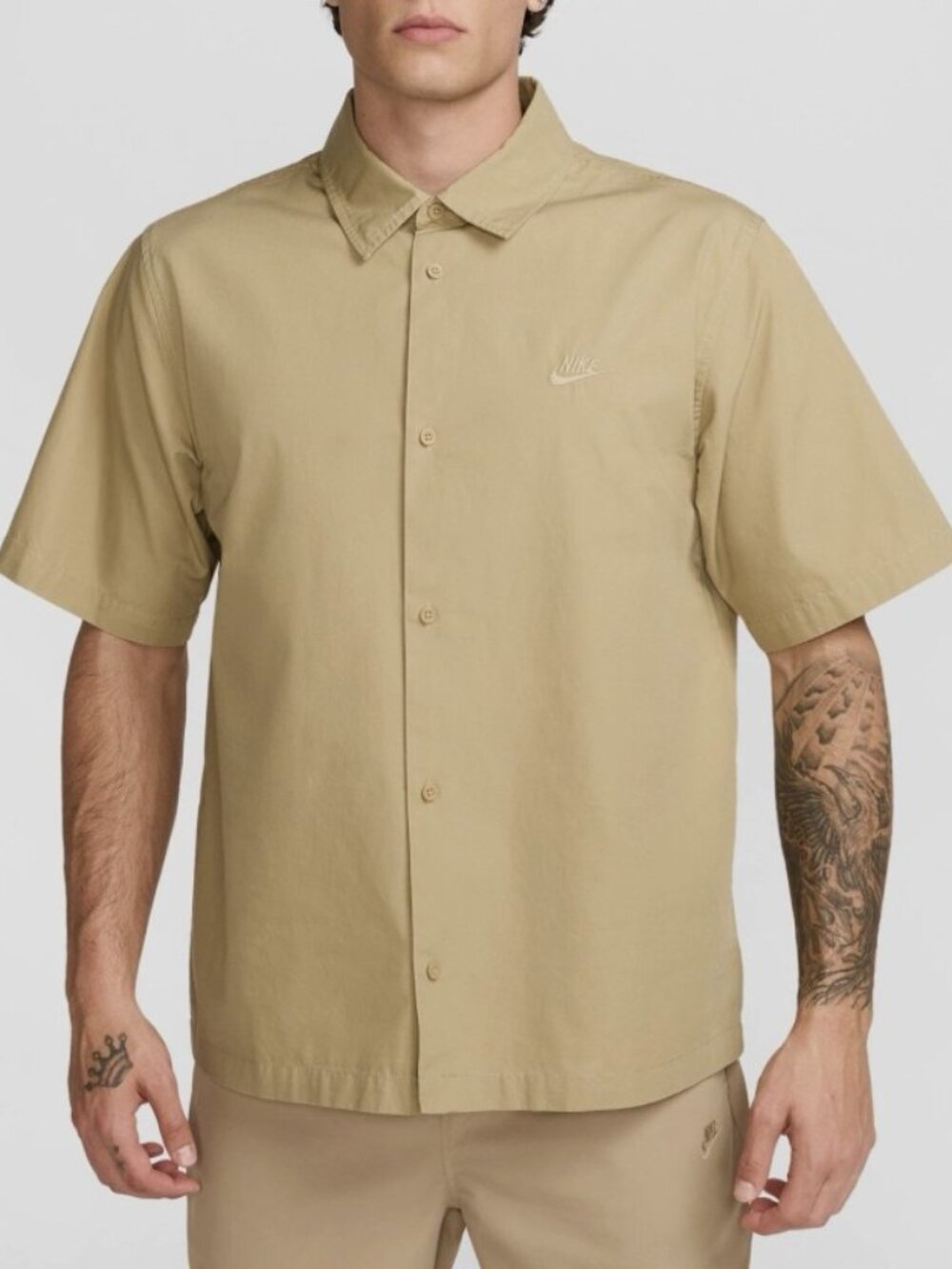 Nike Club Oxford Button Up Short Sleeve Short Khaki HJ2029-297 Men's Large-Tall